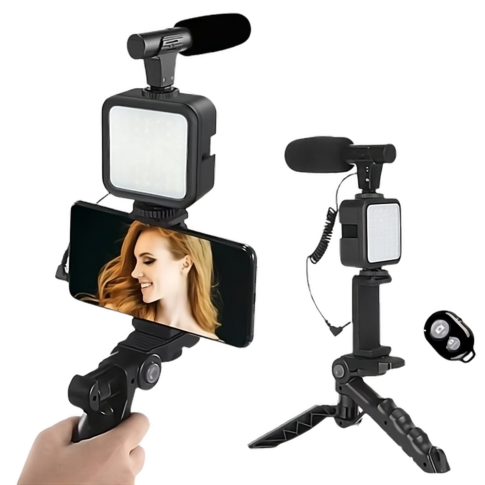 Pro Vlogging Kit Shotgun Microphone With Led Light And Tripod