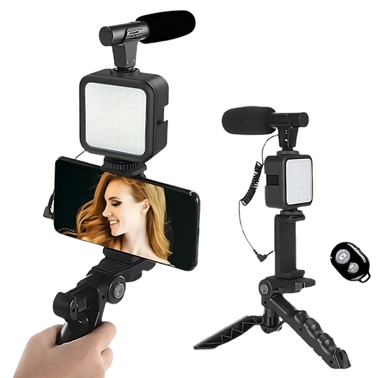 Pro Vlogging Kit Shotgun Microphone With Led Light And Tripod