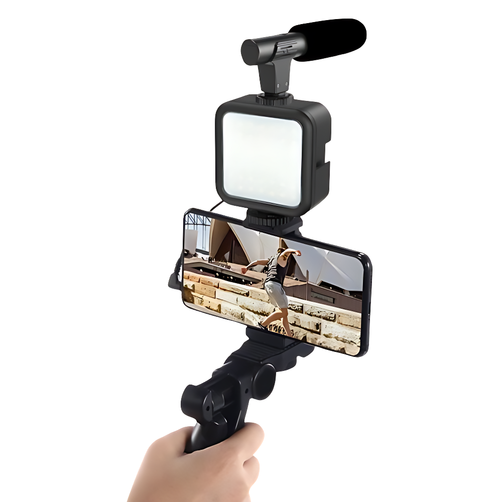 Pro Vlogging Kit Shotgun Microphone With Led Light And Tripod